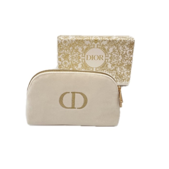 Dior Accessories - Christian Dior Gold Embroidered CD White Cosmetic Pouch Bag